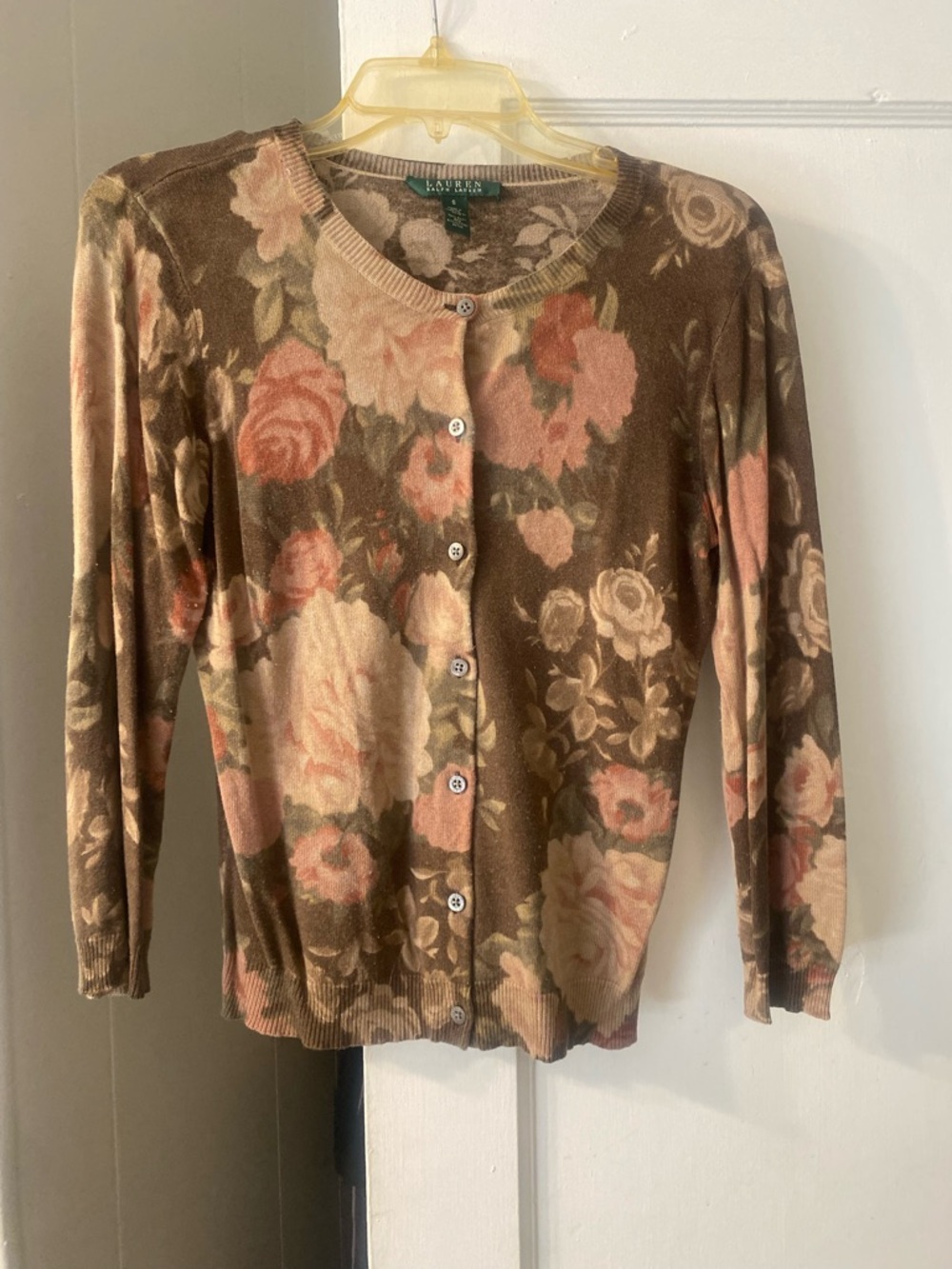 Lauren Ralph Lauren Brown Floral Button-Front Cardigan Sweater